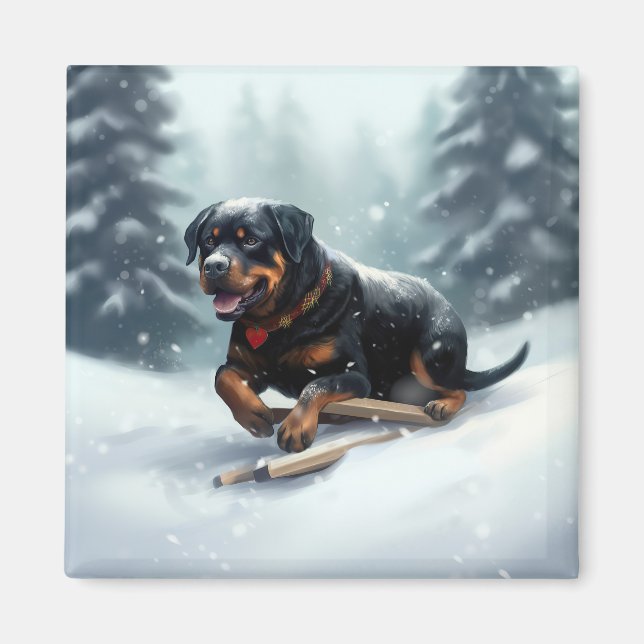Rottweiler Christmas snow winter Throw Pillow Magnet (Front)
