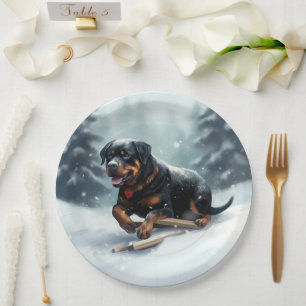 Rottweiler Christmas snow winter Throw Pillow Paper Plates