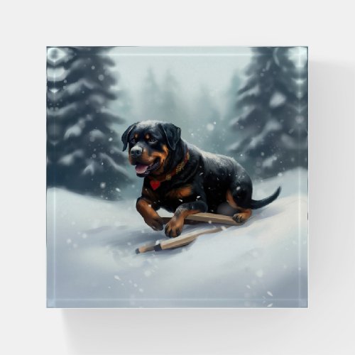 Rottweiler Christmas snow winter Throw Pillow Paperweight
