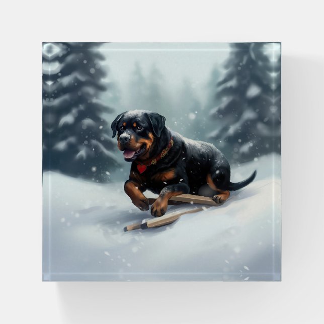 Rottweiler Christmas snow winter Throw Pillow Paperweight (Front)