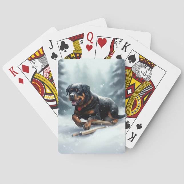 Rottweiler Christmas snow winter Throw Pillow Poker Cards (Back)
