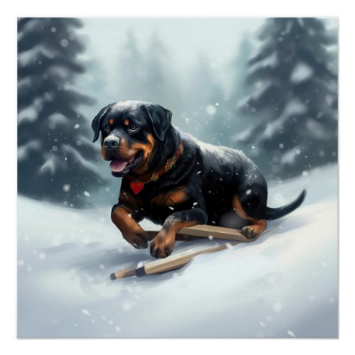 Rottweiler Christmas snow winter Throw Pillow Poster