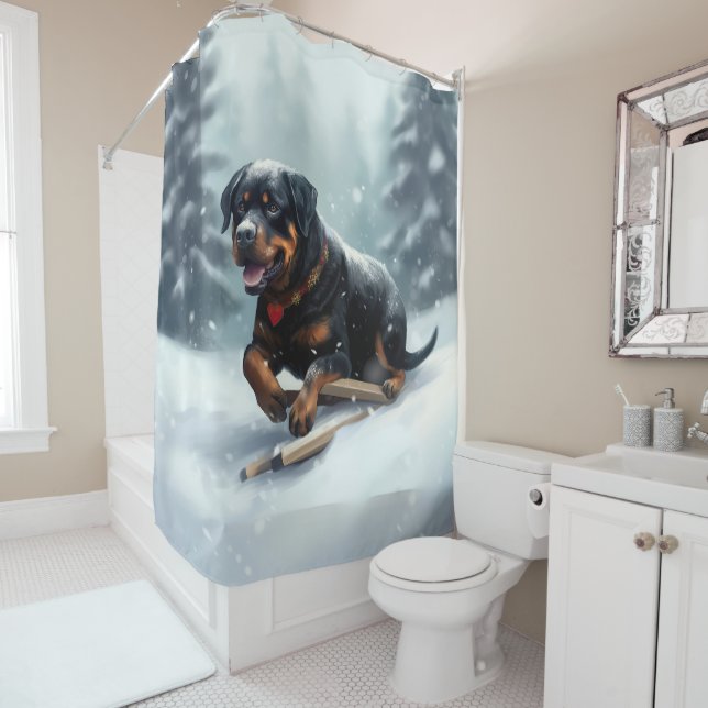 Rottweiler Christmas snow winter Throw Pillow Shower Curtain (In Situ)