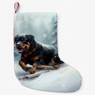 Rottweiler Christmas snow winter Throw Pillow Small Christmas Stocking