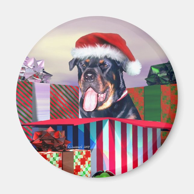 Rottweiler Christmas Surprise Magnet (Front)