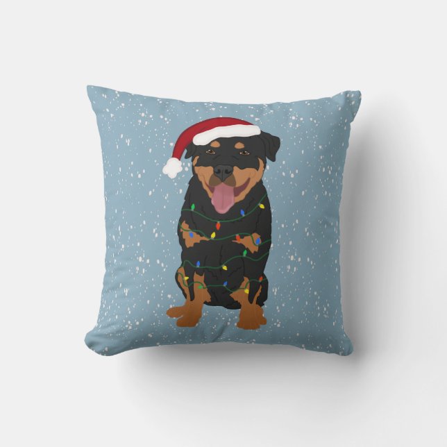 Rottweiler Christmas Throw Pillow (Front)