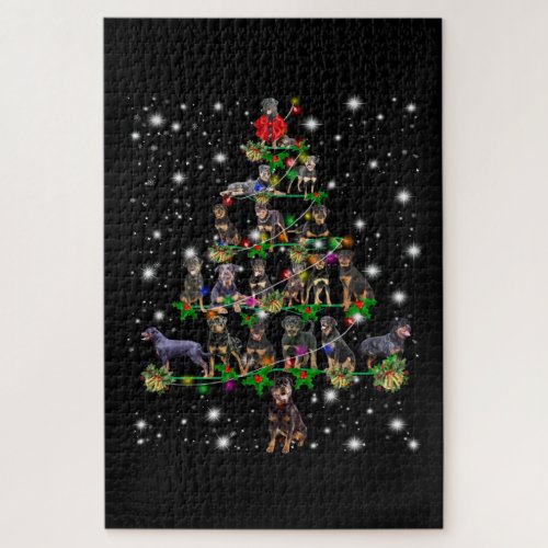 Rottweiler Christmas Tree Covered By Flashlight Jigsaw Puzzle