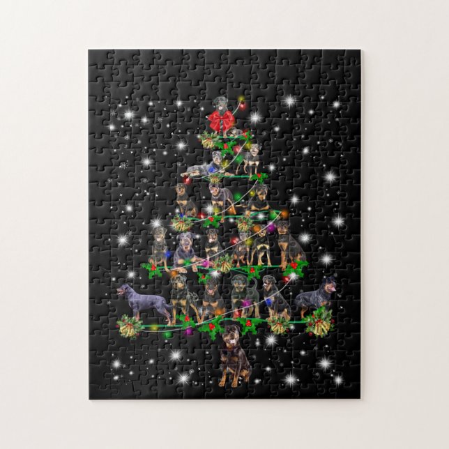 Rottweiler Christmas Tree Covered By Flashlight Jigsaw Puzzle (Vertical)