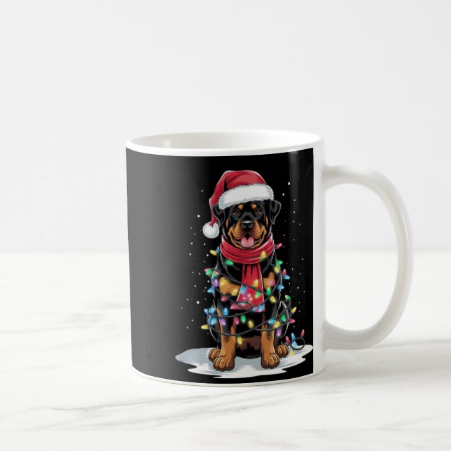 Rottweiler Christmas Tree Santa Hat Lights Xmas Do Coffee Mug (Right)