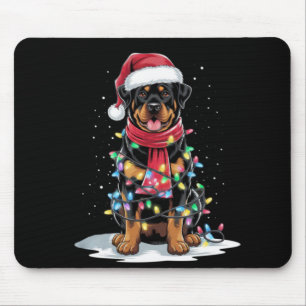 Rottweiler Christmas Tree Santa Hat Lights Xmas Do Mouse Pad