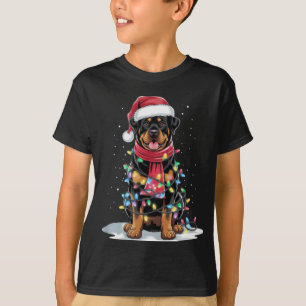 Rottweiler Christmas Tree Santa Hat Lights Xmas Do T-Shirt