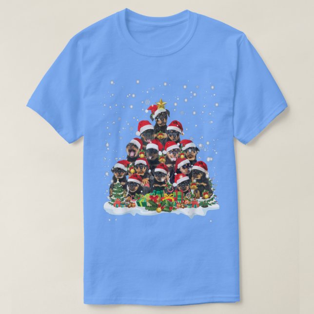 Rottweiler Christmas Tree Santa Hat Pajama Dog Lov T-Shirt (Design Front)