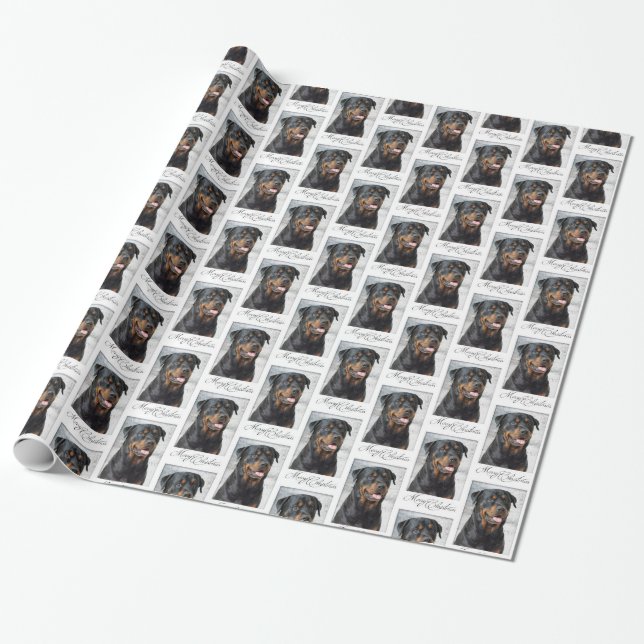 Rottweiler Christmas Wrapping Paper (Unrolled)