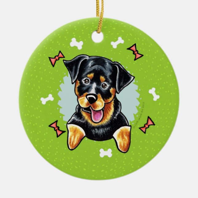 Rottweiler Christmas Wreath Ceramic Ornament (Front)
