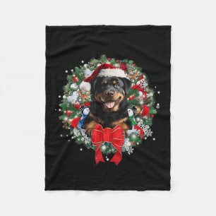 Rottweiler Christmas Wreath Decoration Xmas Pajama Fleece Blanket