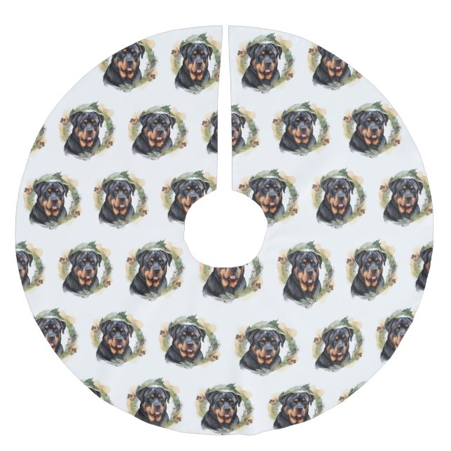 Rottweiler Christmas Wreath Festive Pup Brushed Polyester Tree Skirt (Front)