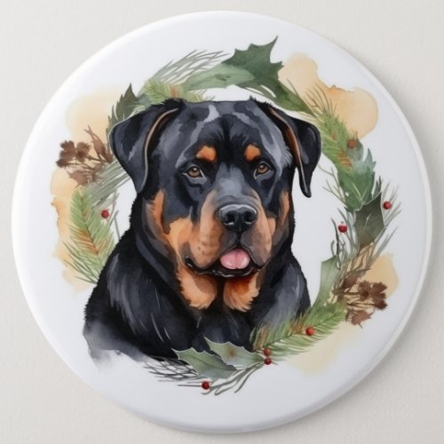 Rottweiler Christmas Wreath Festive Pup Button