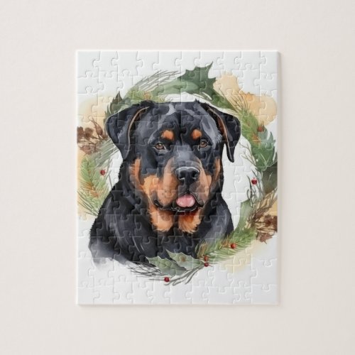 Rottweiler Christmas Wreath Festive Pup Jigsaw Puzzle