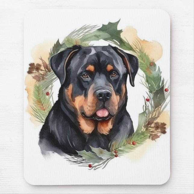 Rottweiler Christmas Wreath Festive Pup Mouse Pad (Front)