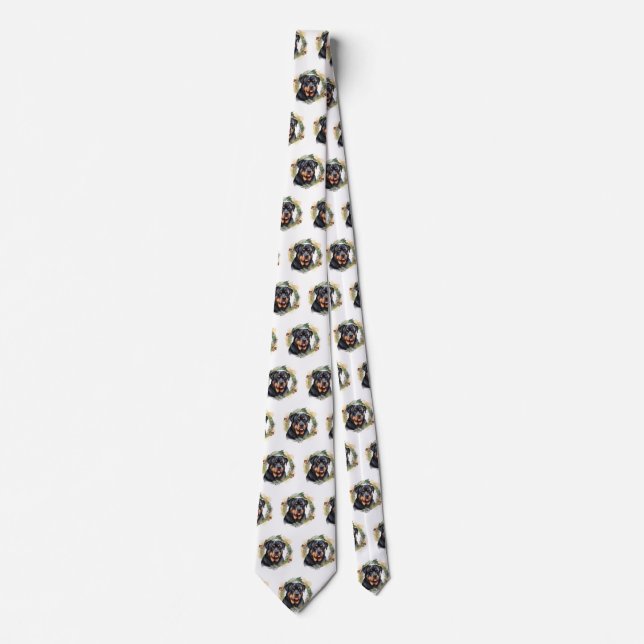 Rottweiler Christmas Wreath Festive Pup Neck Tie (Front)