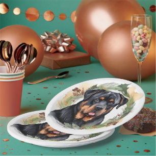 Rottweiler Christmas Wreath Festive Pup Paper Plates