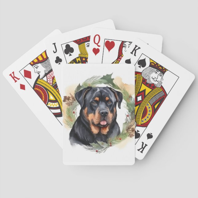 Rottweiler Christmas Wreath Festive Pup Poker Cards (Back)