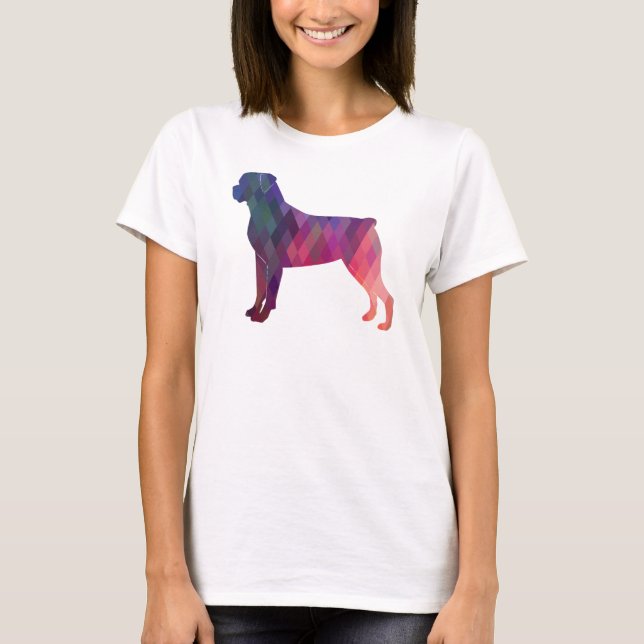 Rottweiler Colorful Geometric Pattern Silhouette T-Shirt (Front)