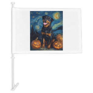 Rottweiler Cute Dog Halloween Jack O Lantern Pumpk Car Flag