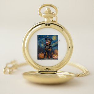 Rottweiler Cute Dog Halloween Jack O Lantern Pumpk Pocket Watch