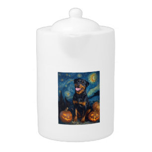 Rottweiler Cute Dog Halloween Jack O Lantern Pumpk Teapot