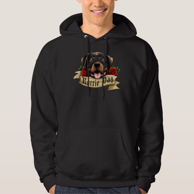 Rottweiler Dad Red Roses Old School Tattoo Style T Hoodie (Front)