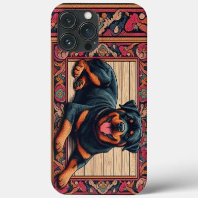 Rottweiler Dog 3D Stylish Colorful Border iPhone 13 Pro Max Case