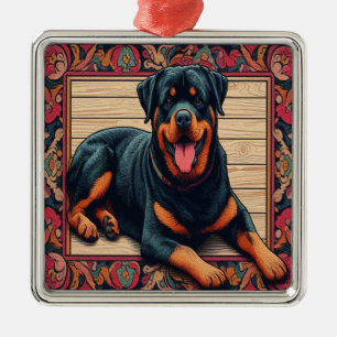 Rottweiler Dog 3D Stylish Colorful Border Metal Ornament
