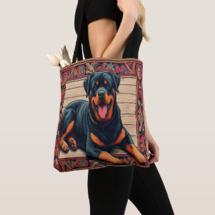 Rottweiler Dog 3D Stylish Colorful Border Tote Bag