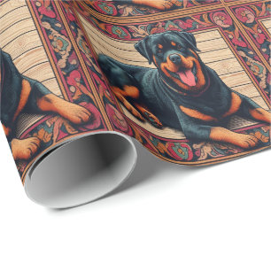 Rottweiler Dog 3D Stylish Colorful Border Wrapping Paper