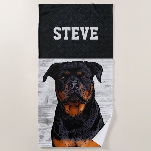 Rottweiler Dog Animal Name Cool Rugged Puppy  Beach Towel (Front)