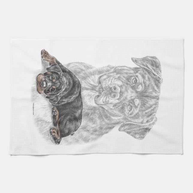 Rottweiler Dog Art Kitchen Towel (Horizontal)