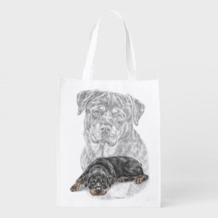 Rottweiler Dog Art Reusable Grocery Bag
