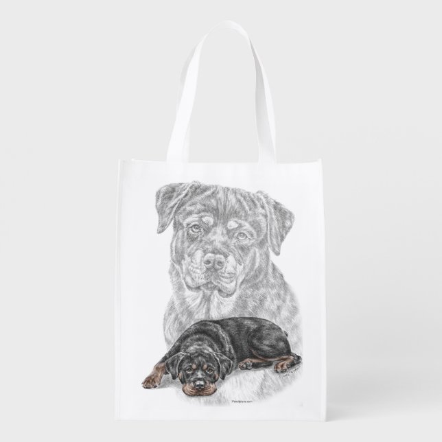 Rottweiler Dog Art Reusable Grocery Bag (Back)