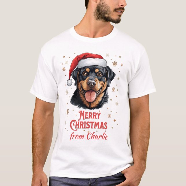 Rottweiler Dog as Santa Merry Christmas T-Shirt (Front)