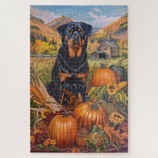 Rottweiler Dog Autumn Harvest Thanksgiving  Jigsaw Puzzle (Vertical)