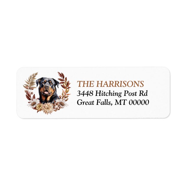 Rottweiler Dog Autumn Wreath Label (Front)