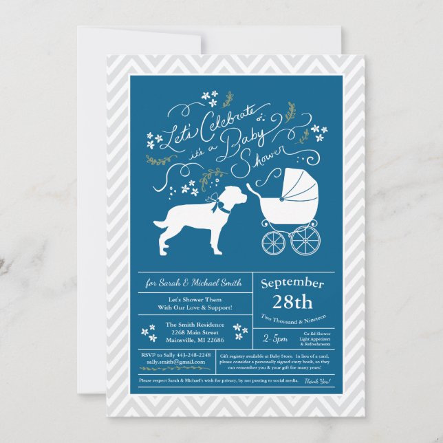 Rottweiler Dog Baby Shower Blue Boy Rottie Invitation (Front)