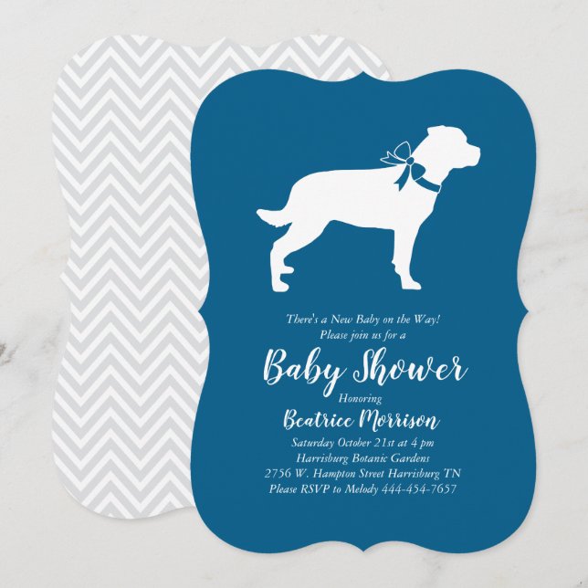 Rottweiler Dog Baby Shower Blue Boy Rottie Invitation (Front/Back)