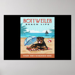 Rottweiler Dog Beach Life Poster
