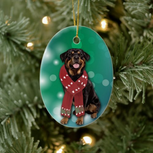Rottweiler Dog Bokeh Christmas Ceramic Ornament