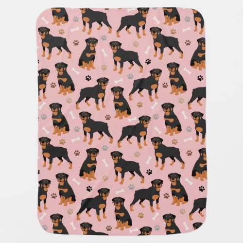 Rottweiler Dog Bones and Paws Baby Blanket