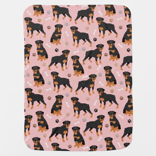 Rottweiler Dog Bones and Paws Baby Blanket (Front)
