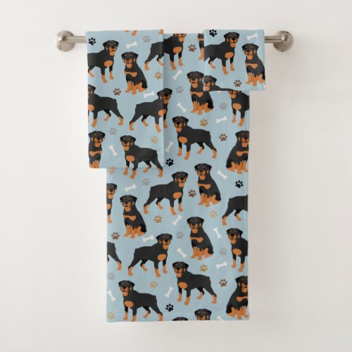 Rottweiler Dog Bones and Paws Bath Towel Set