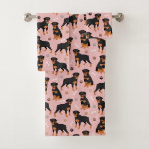 Rottweiler Dog Bones and Paws Bath Towel Set